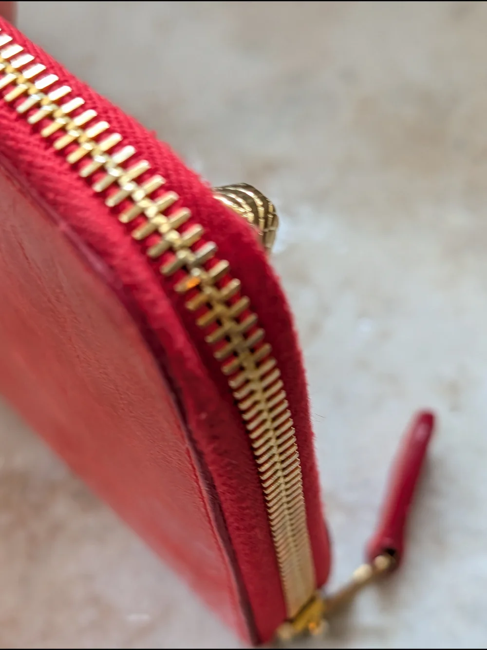 Balenciaga Red Zip-Around Leather Wallet with Gold Hardware w COA